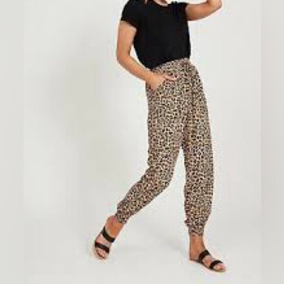 Zara Leopard pull on trouser joggers Sz M - Picture 1 of 11